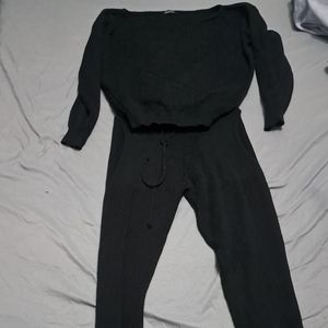 Black knit top and bottom set